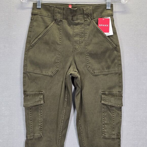 SPANX Stretch Twill Ankle Cargo Womens Pants Darkened Olive Small - Picture 6 of 16